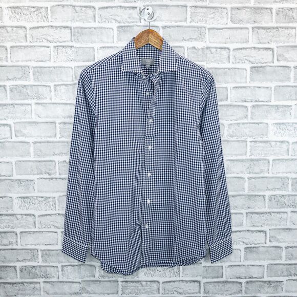 Club Monaco Men's Slim Fit Button up Shirt in Blue ginham check size Small - Picture 1 of 5